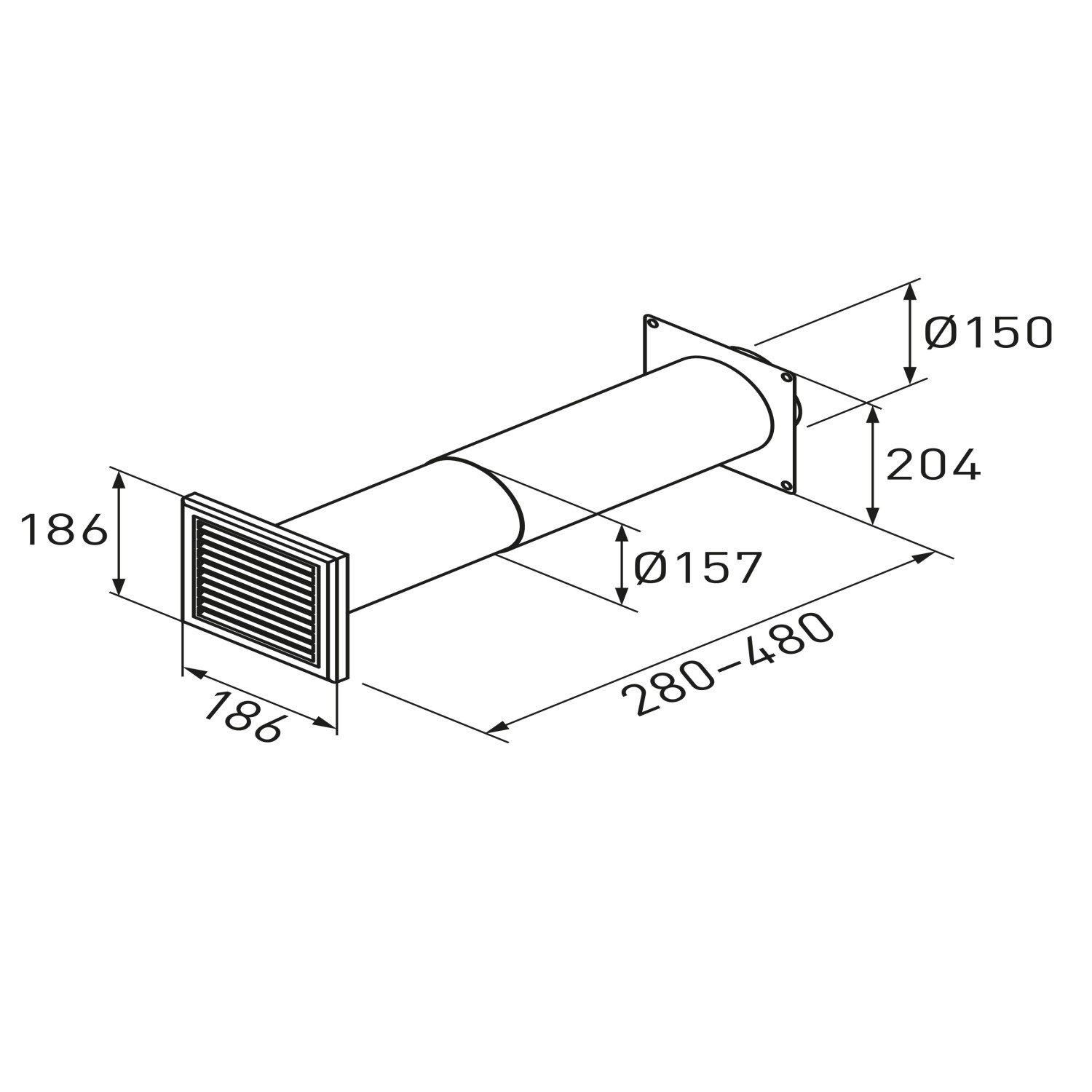Teleskop Mauerkasten Rundrohranschluss System 150