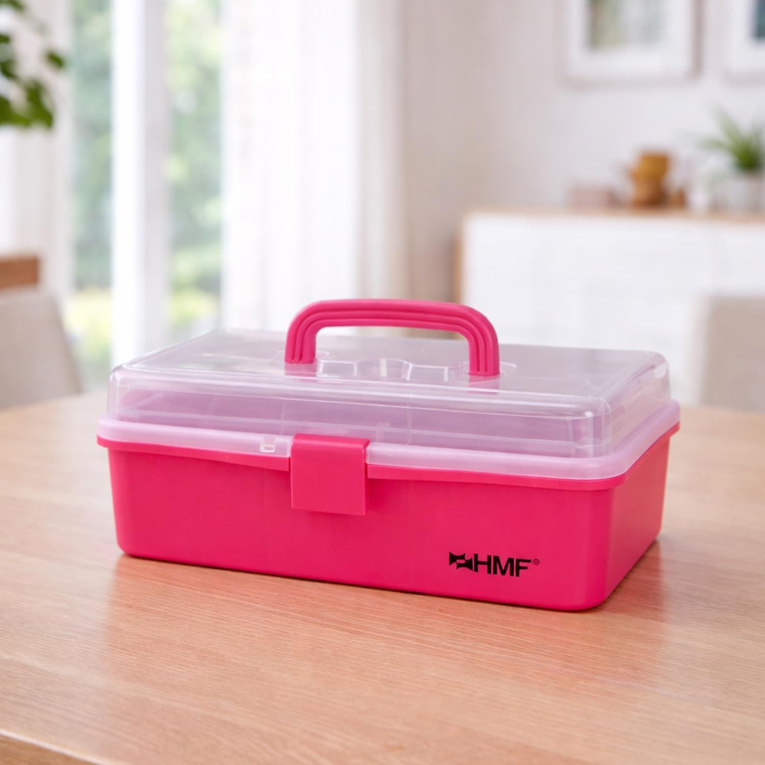 HMF Nähkasten aufklappbar mit 3 Ebenen Sortierbox für Kleinteile 36,5 x 20,5 x 16 cm Pink