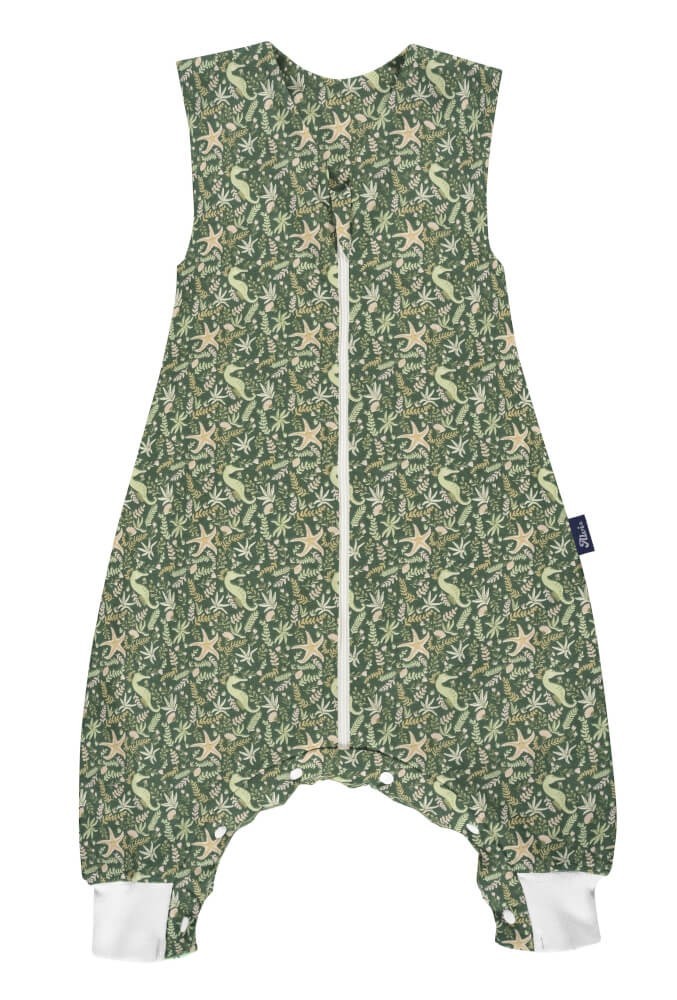 overalles Outfit, Sternefisch Muster, grün, Reißverschluss, fußende Romper