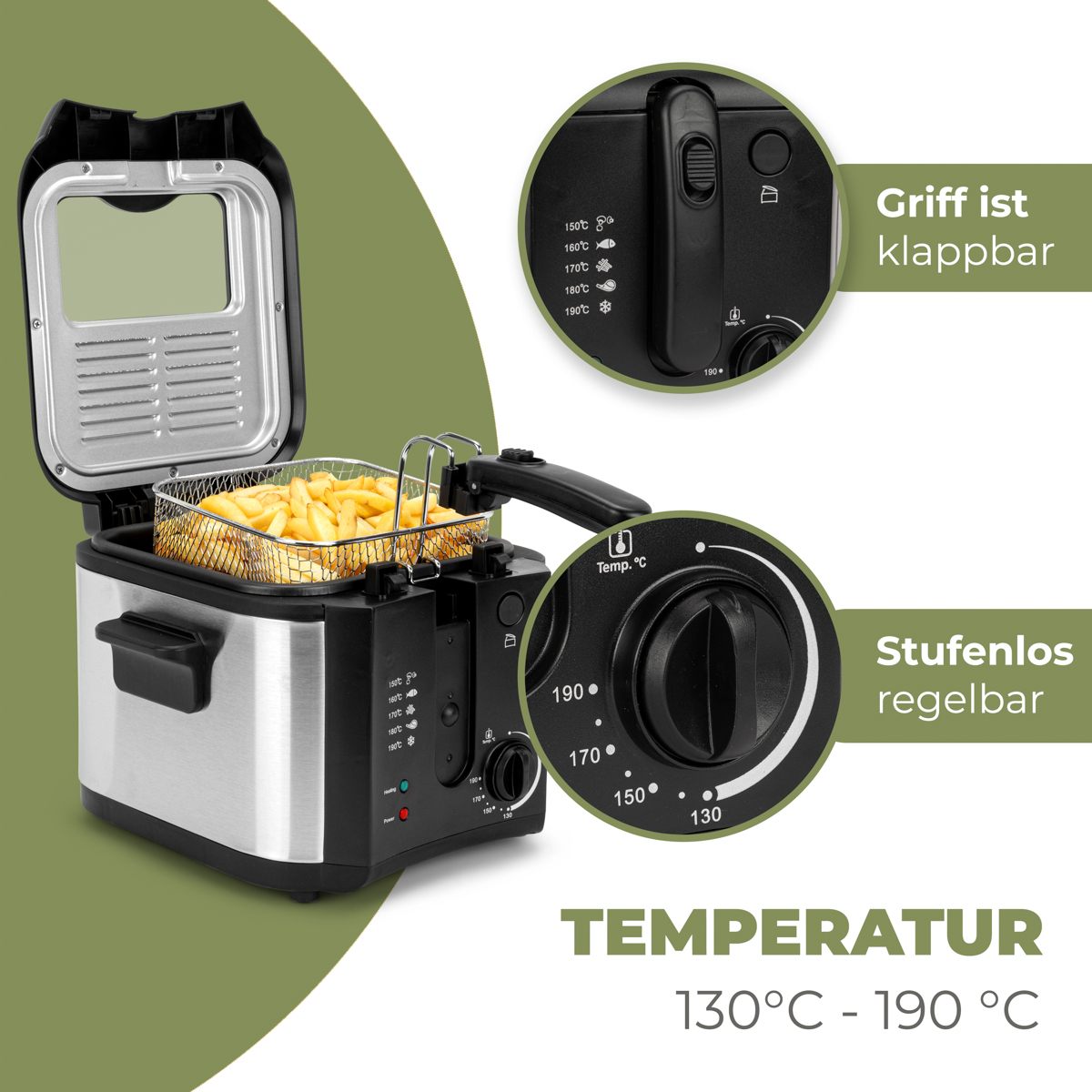 Clatronic Fritteuse FR 3649 schwarz/edelstahl Heißluftfritteuse