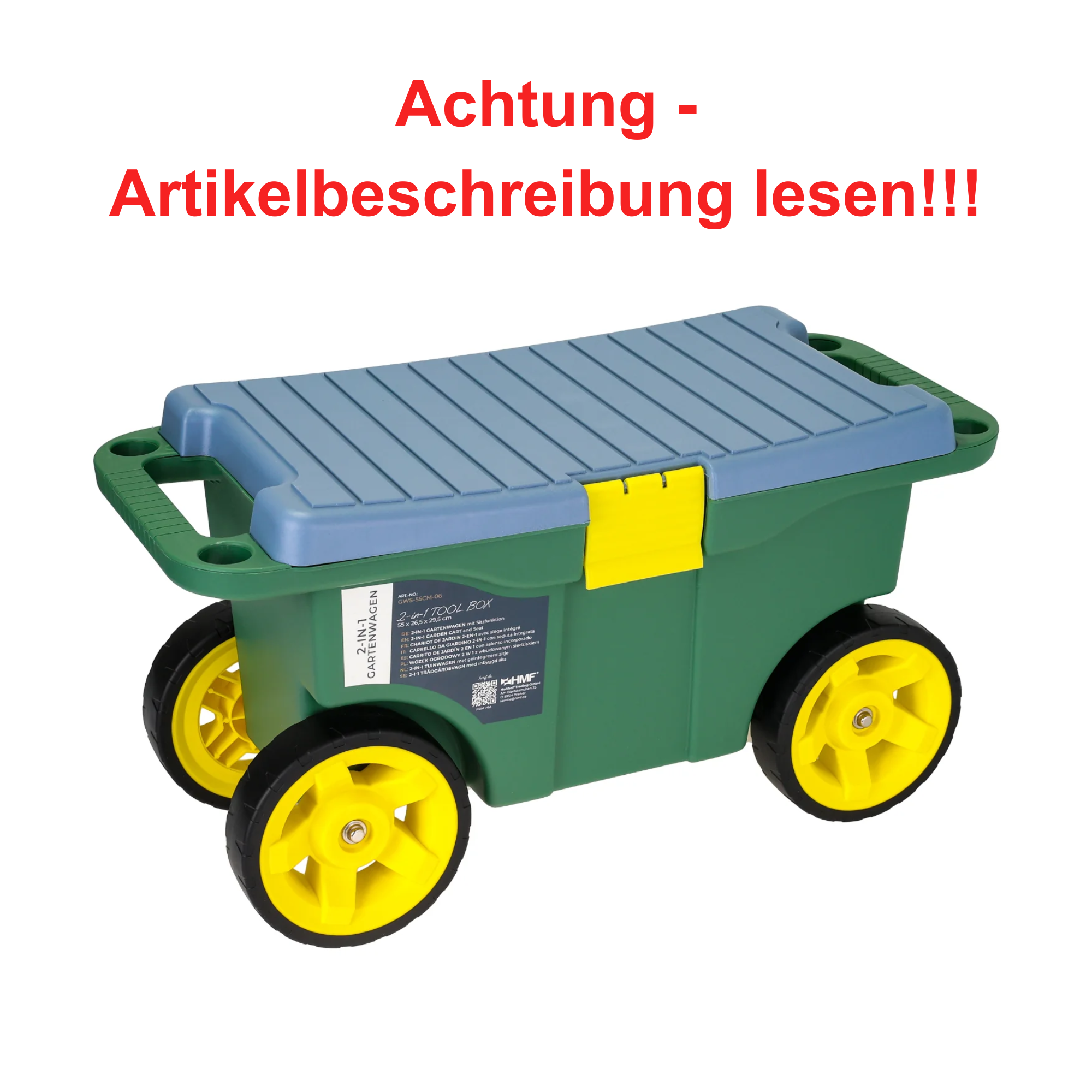 Gartenwagen 2-in-1 mit Sitz und Stauraum - HMF Gartenhocker Rollsitz #2719