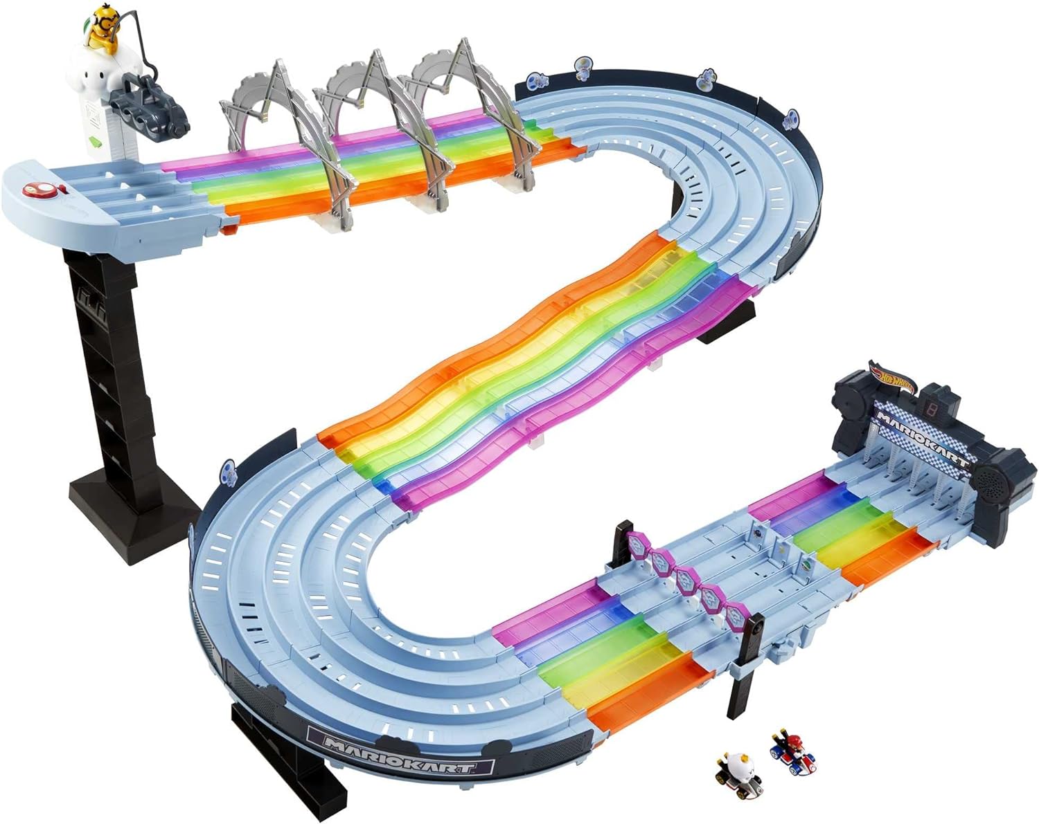 Mattel GXX41 Hot Wheels Mario Kart Autorennbahn in Regenbogen Farben mit Spielzeugautos Mario & King Boo