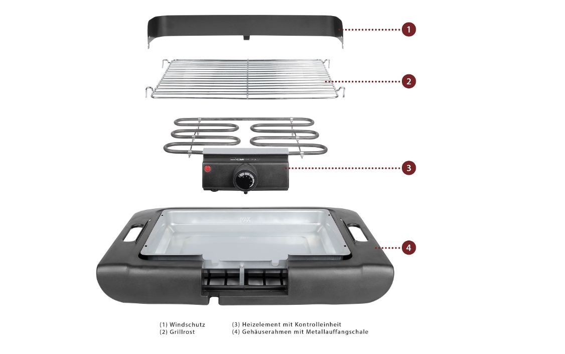 CLATRONIC BQ 3507 Elektrogrill Schwarz 2000 Watt Grill Grillrost elektrisch Indoorgrill