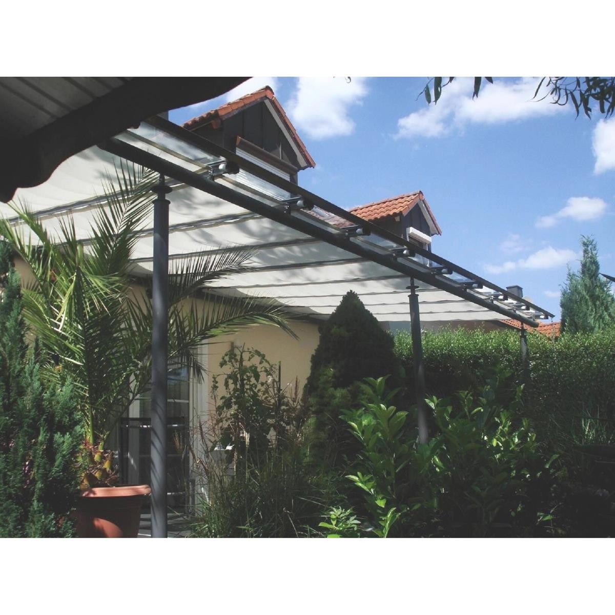 Pergola, Terrassenüberdachung, Stahlrahmen, Garten, Pflanzen