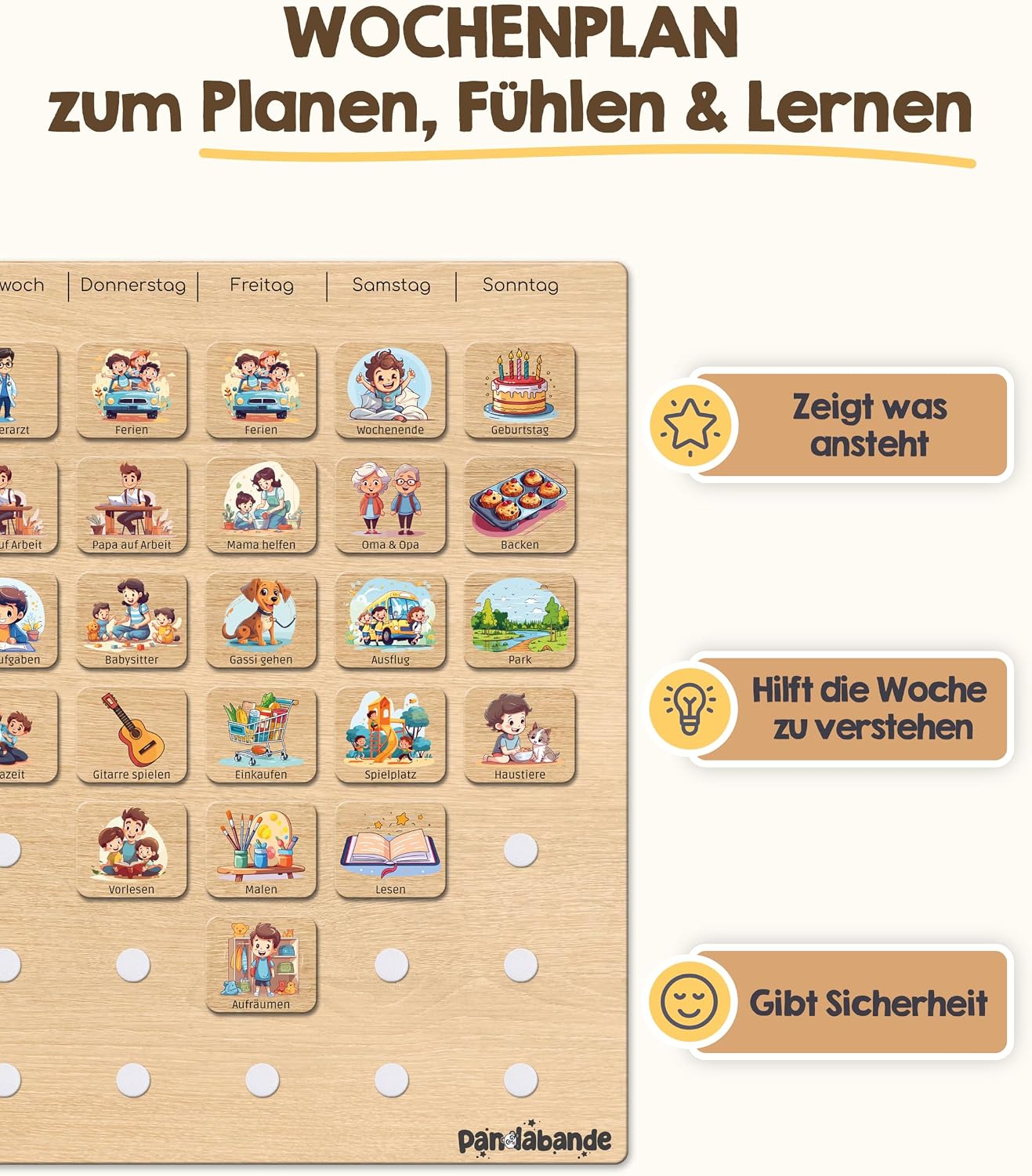 Wochenplan, Planer, Tagesplan, Holzbrett, Karten