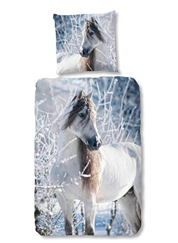 Good Morning Bettwäsche 2416 Weißes Pferd Stute Tier Flanell 135 cm x 200 cm