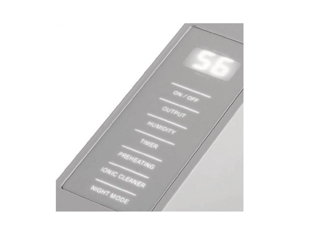 Display panel, Control panel, Digital readout, Buttons, Humidity control