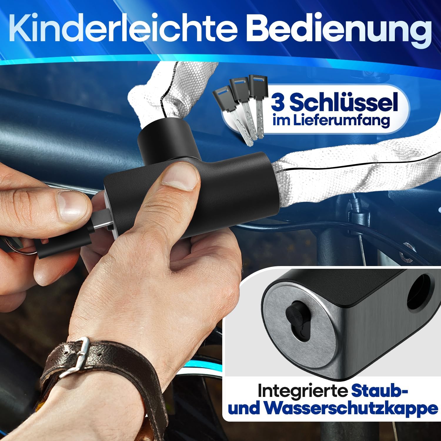 NEXTCOVER Fahrradschloss LockOne mit Schlüssel SAFESECURE Fahrradschloss hohe Sicherheit robustes & langlebiges Kettenschloss Fahrrad Bike Lock Fahrrad Schloss 3 Schlüssel