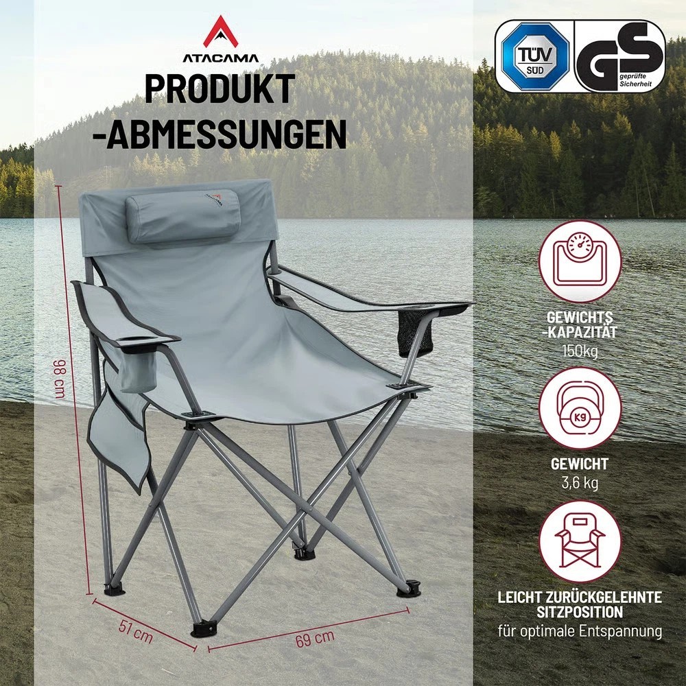 Klappstuhl, Campingstuhl, Stahlrahmen, Faltstuhl, leichte Sitzposition