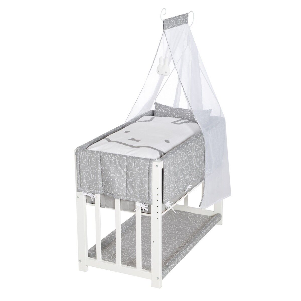 Roba Stubenbett und Beistellbett Miffy 3in1 Babybett mit Bettzubehör Matratze Bettwäsche Nestchen Himmel