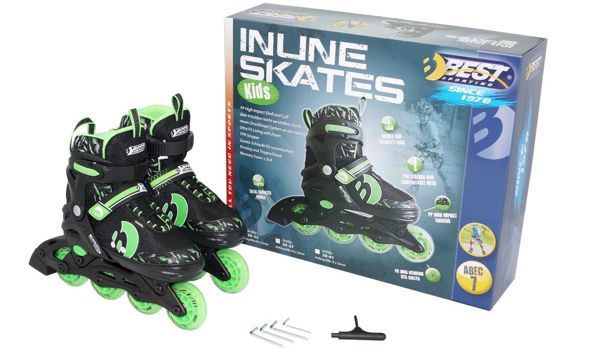 Best Sporting Inline Skates Kinder Rollschuhe größenverstellbar Gr. 30-33 robuste Inliner für Jugendliche mit Bremse I grün - schwarz Rollerskates Schuhe Kinder Inliner mit 4 Rolllen