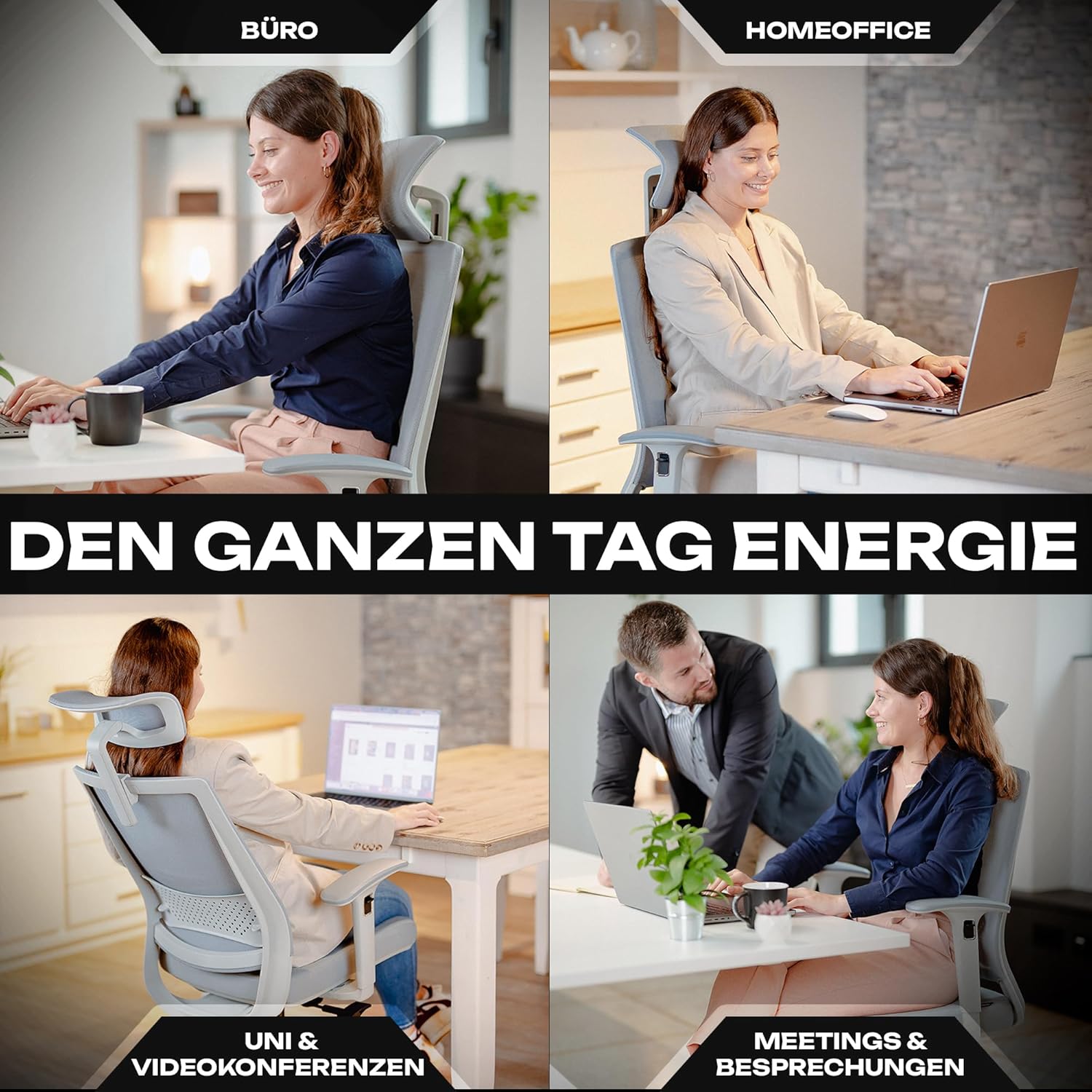 VALKENSTOL M2 Ergonomischer Bürostuhl 150 kg Schreibtischstuhl mit Kopfstütze grau