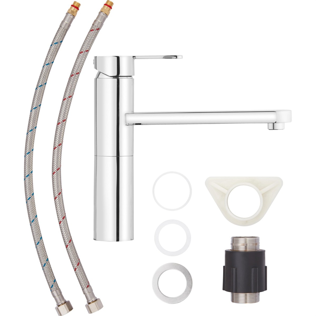 kitchen armature, spout, chrom, flexible hoses, montage zubehör