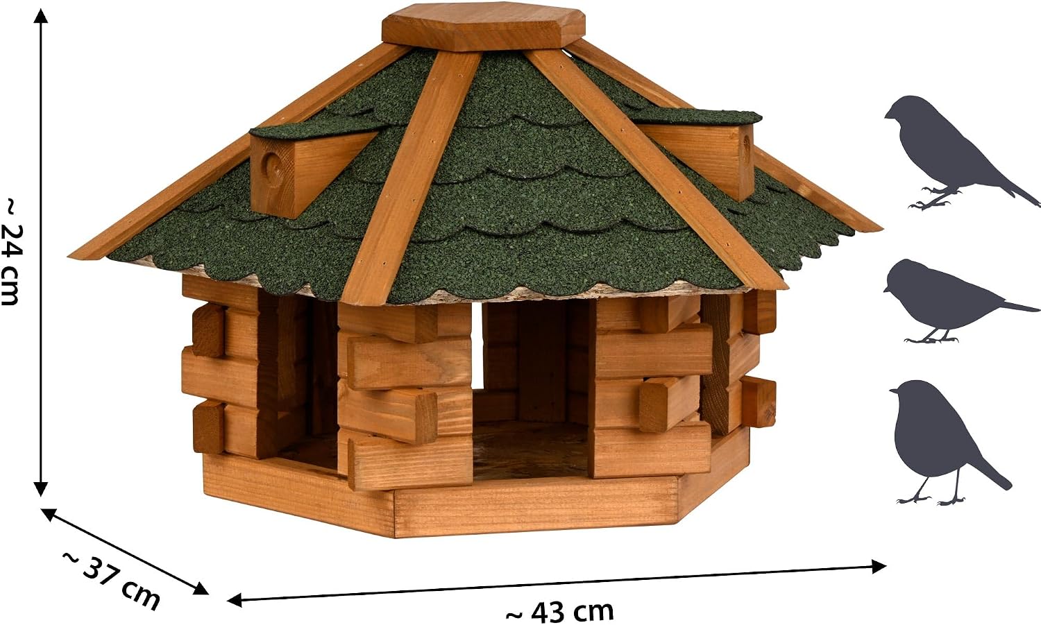 Vogelhaus, Holz, Bitumendach, Sechseckig, Gründach