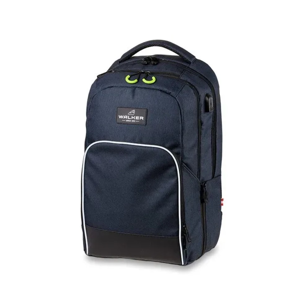 Walker 42118-072 - Rucksack Wizzard College Dunkelblau mit 3 Fächern, Laptop-Fach, Rücken-Polsterung, höhenverstellbares Trage-System, wasserabweisend, Allrounder-Backpack für Schule, Uni und Büro