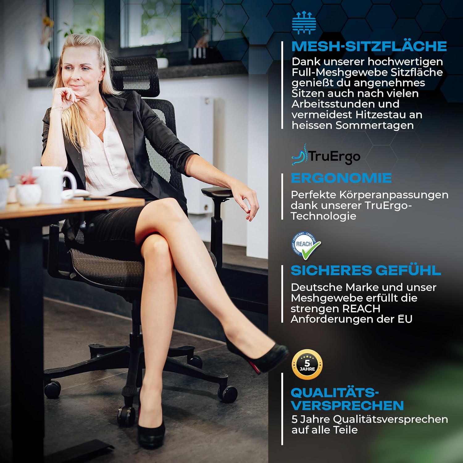 VALKENSTOL M5 Ergonomischer Bürostuhl 150 kg Schreibtischstuhl schwarz Mesh