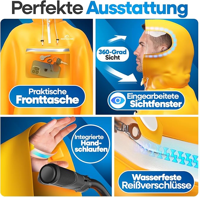 NEXTCOVER Regenponcho Fahrrad für Damen & Herren Regencape wasserdicht gelb Gr. M