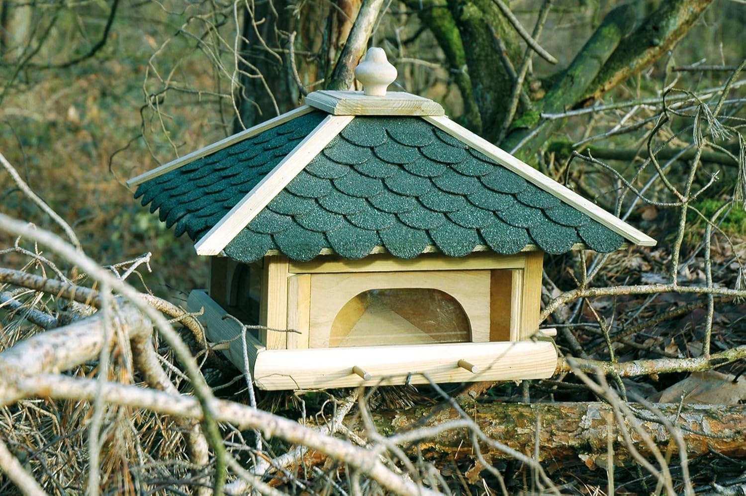 Dobar Luxus-Vogelhaus Großes XXL Vogelhaus aus Holz (Kiefer) für Garten, Balkon, mit 4 herausziehbaren Futterschubladen - XL Vogelhäuschen Vogelfutterhaus