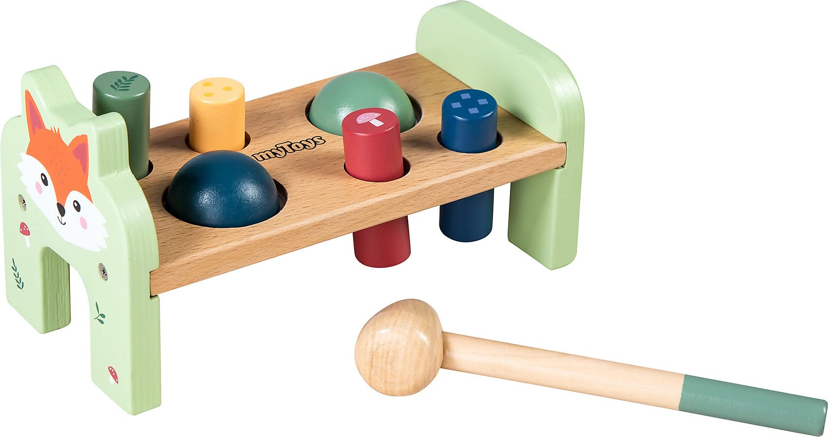 MyToys Hammerbank Fuchs mit Hammer Stiften Holzstifte Klopfbank Babyspielzeug Kinderspielzeug Spielzeug