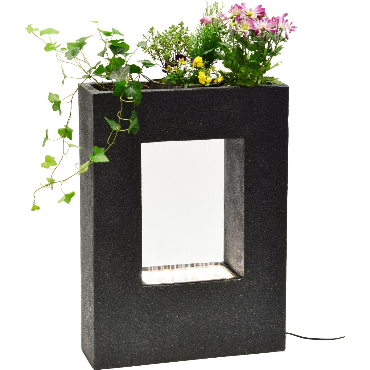 Blumenhalter, Blumentisch, Kunststein, Stoffstein, LED-Beleuchtung
