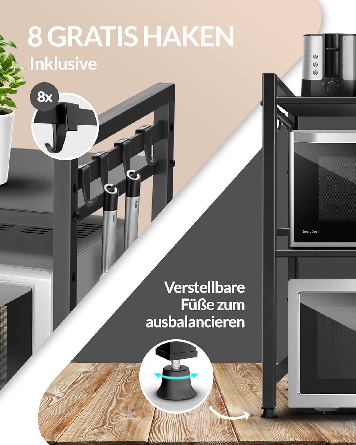 Heldenwunder Mikrowellenregal 3-stufig schwarz Küchenregal