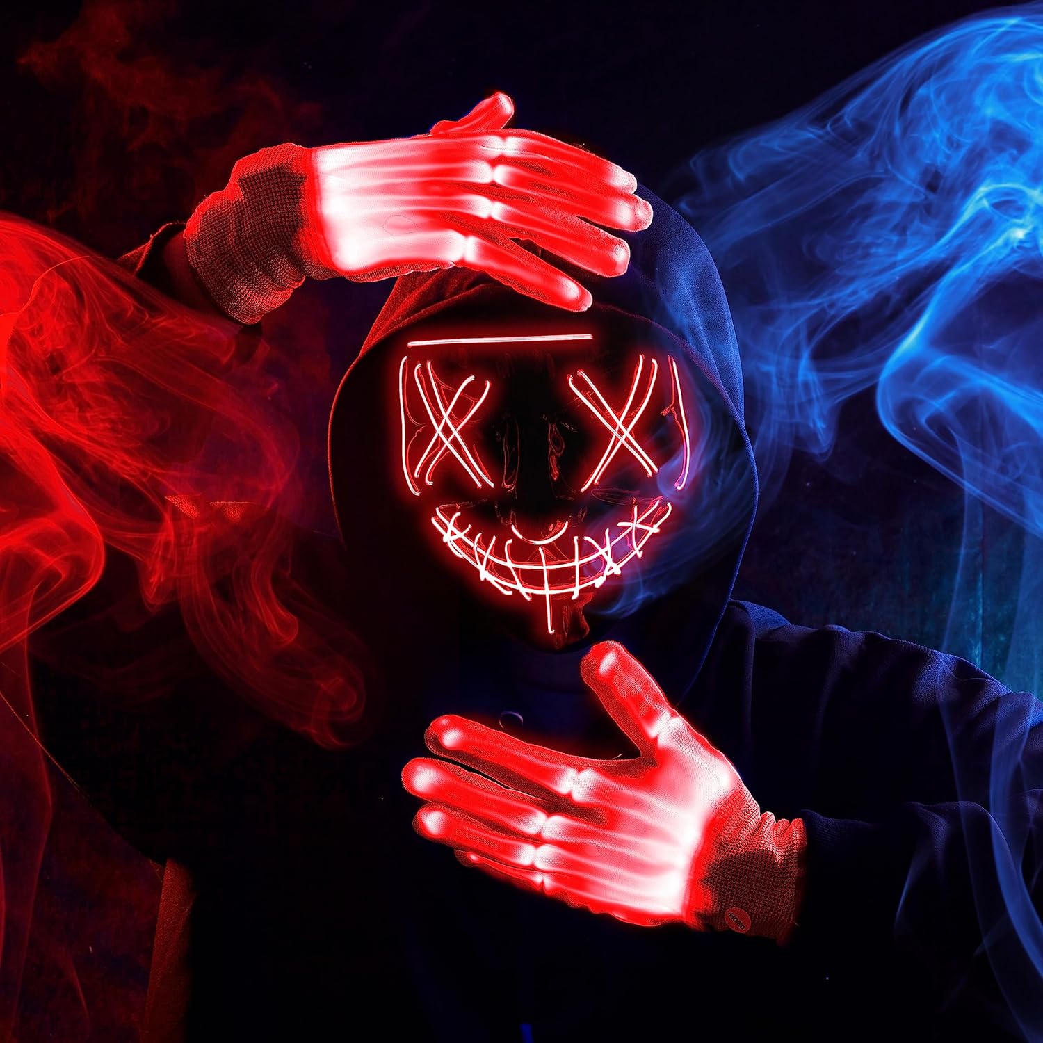 JOYIN Halloween-LED-Maske mit Handschuhen, 3 Modi, leuchtende Maske, Kostümzubehör (rot), gruselig, leuchtet im Dunkeln Masken für Cosplay Party Verkleidung Geschenke