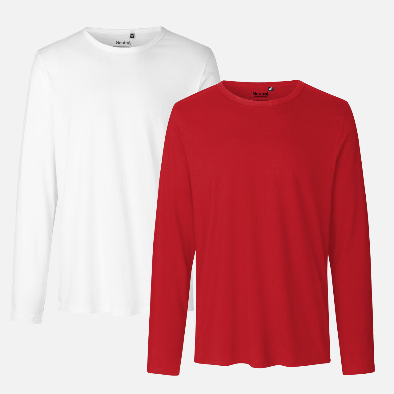 Langarmshirt, Rundhalsausschnitt, Rot und Weiß, Uni-Farben, Baumwollshirt