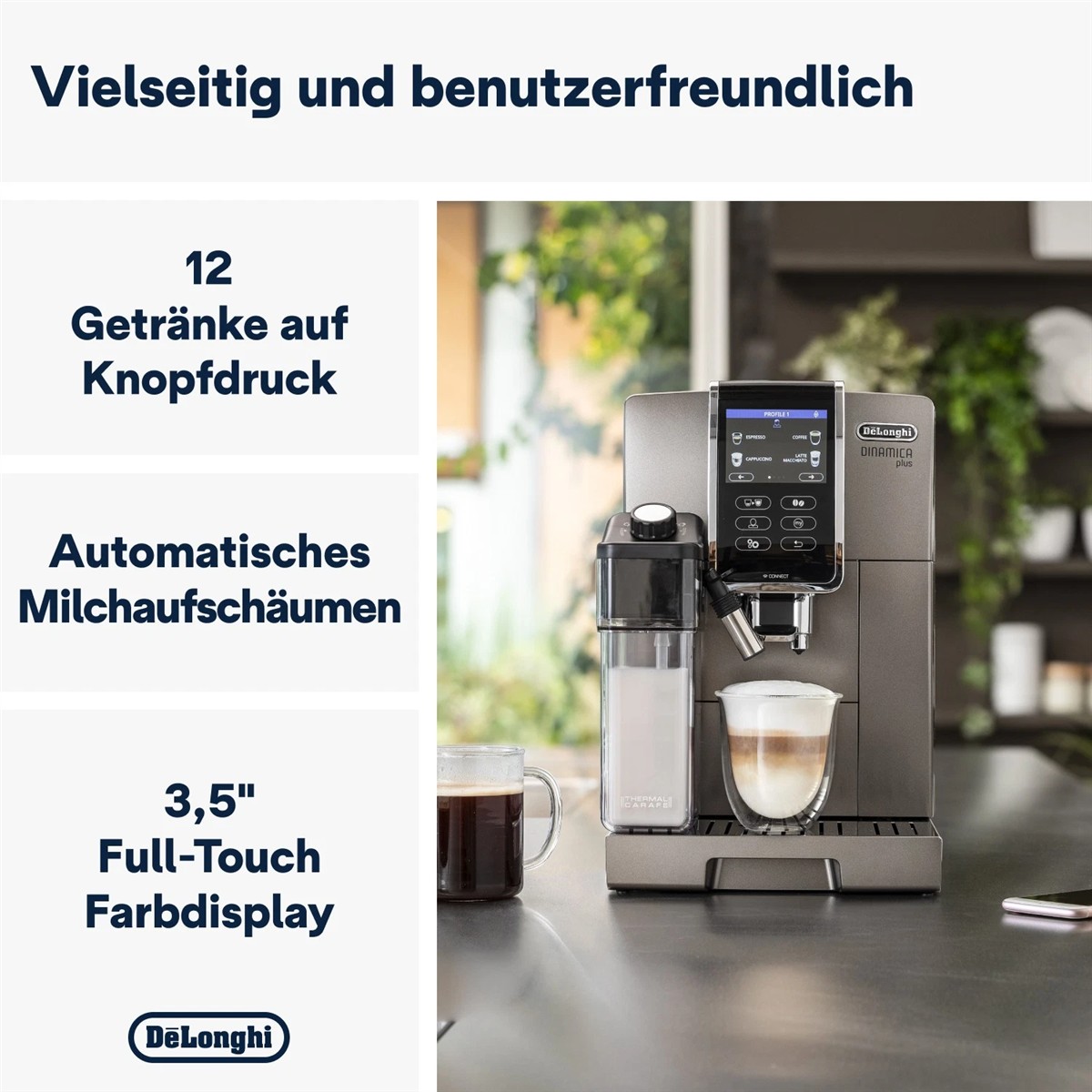 DE'LONGHI Kaffeevollautomat Dinamica Plus Espressomaschine Modell ECAM376.95.T