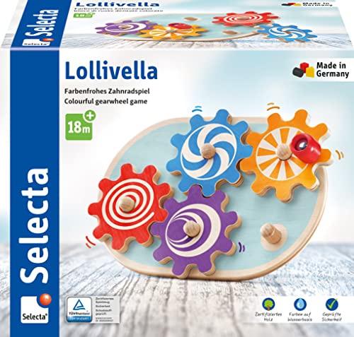 Selecta 62084 Lollivella, Zahnradspiel, Motorikspielzeug aus Holz, 17,5 cm, Bunt