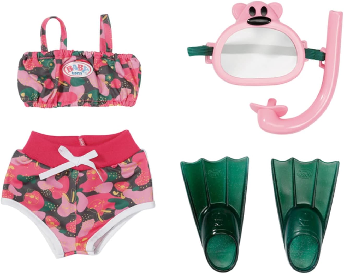 Zapf Creation 832806 BABY born Weekend Deluxe Tauchspaß Puppenzubehör Badeset Schwimmset für Puppen mit Bikini Tauscherbrille Schnorchel und Flossen