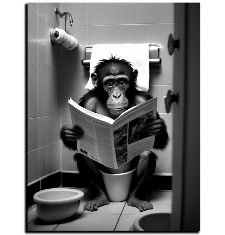 Wandbild Affe auf Toilette 30x40cm HDF