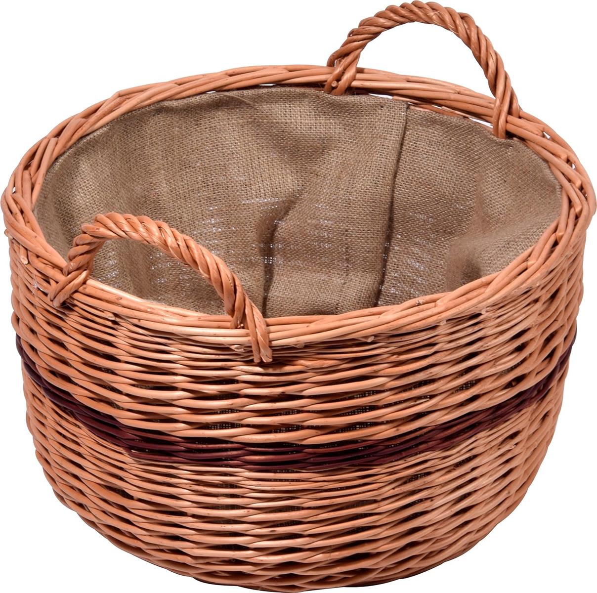 dobar Premium Kaminholzkorb aus ungeschälter Weide - Kaminholzaufbewahrung mit Tragegriffen - Kaminholztrage mit Juteeinlage - Kaminholztasche aus Weide - 50 x 50 x 34 cm - Zweifarbig