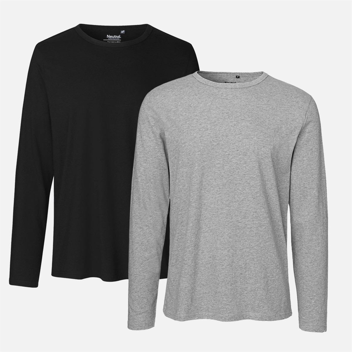 Langarmshirts, Rundhalsausschnitt, Schwarz, Hellgrau meliert, 2er-Set