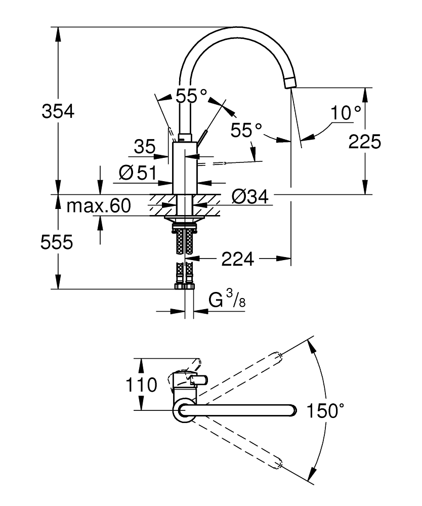 Grohe 32843002 Eurosmart Cosmopolitan Einhand-Spültischbatterie 1/2?