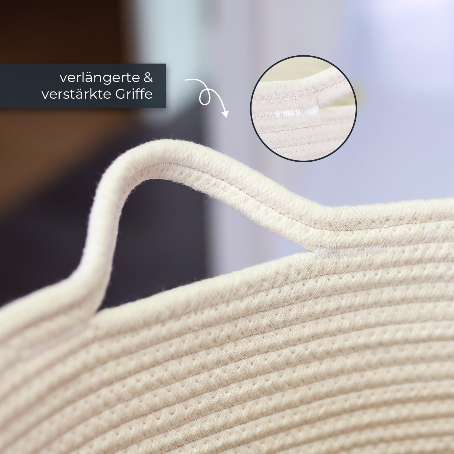 HMF XXL Wäschekorb aus Baumwolle runder Aufbewahrungskorb mit Griffen 55 x 35 cm Weiß-Braun