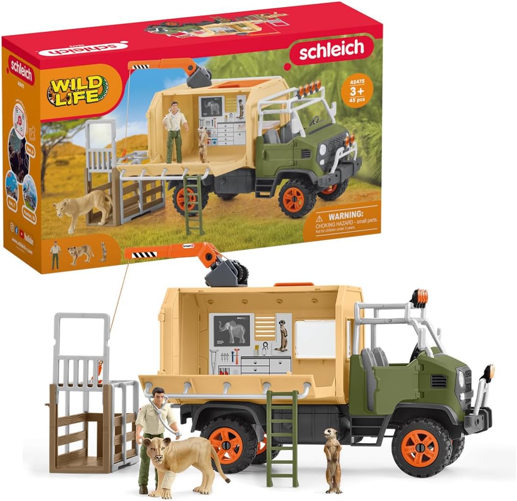 Schleich 42475 Großer Truck Tierrettung Wild Life Fahrzeug Spielfiguren Spielset Spielzeug
