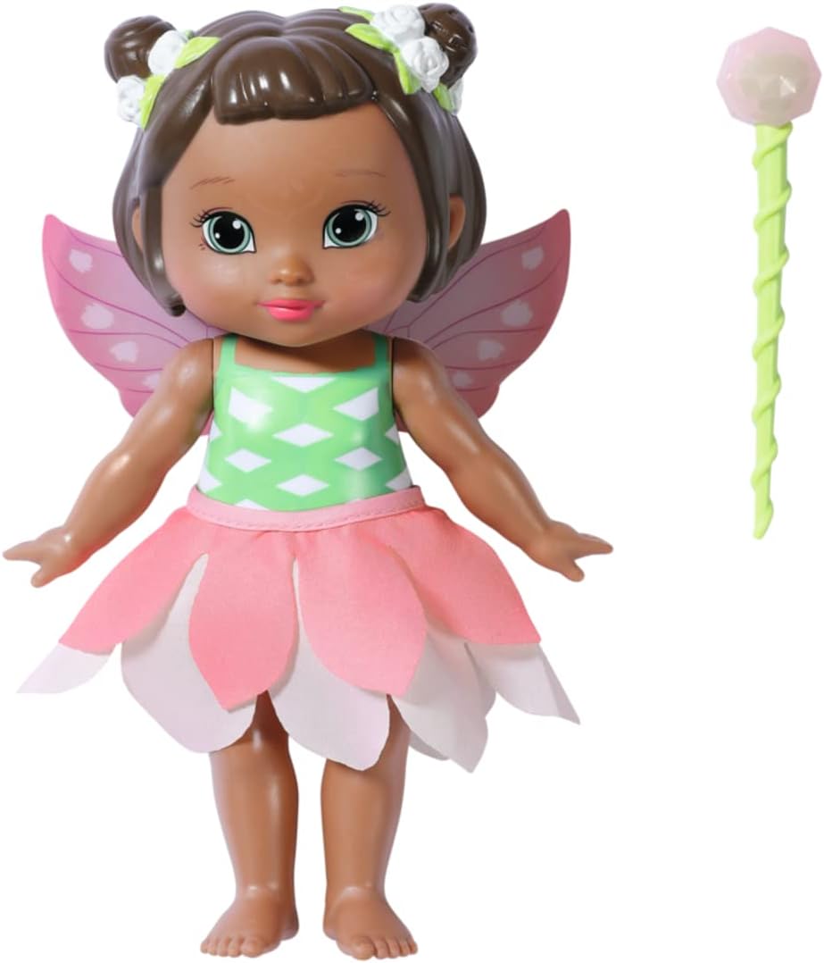BABY born Storybook Fairy Peach 18 cm, Feen-Puppe mit flatternden Flügeln, Farbwechsel Tattoo, Feenlicht, Zauberstab, Kulisse und Bilderbuch, 833773 Zapf Creation