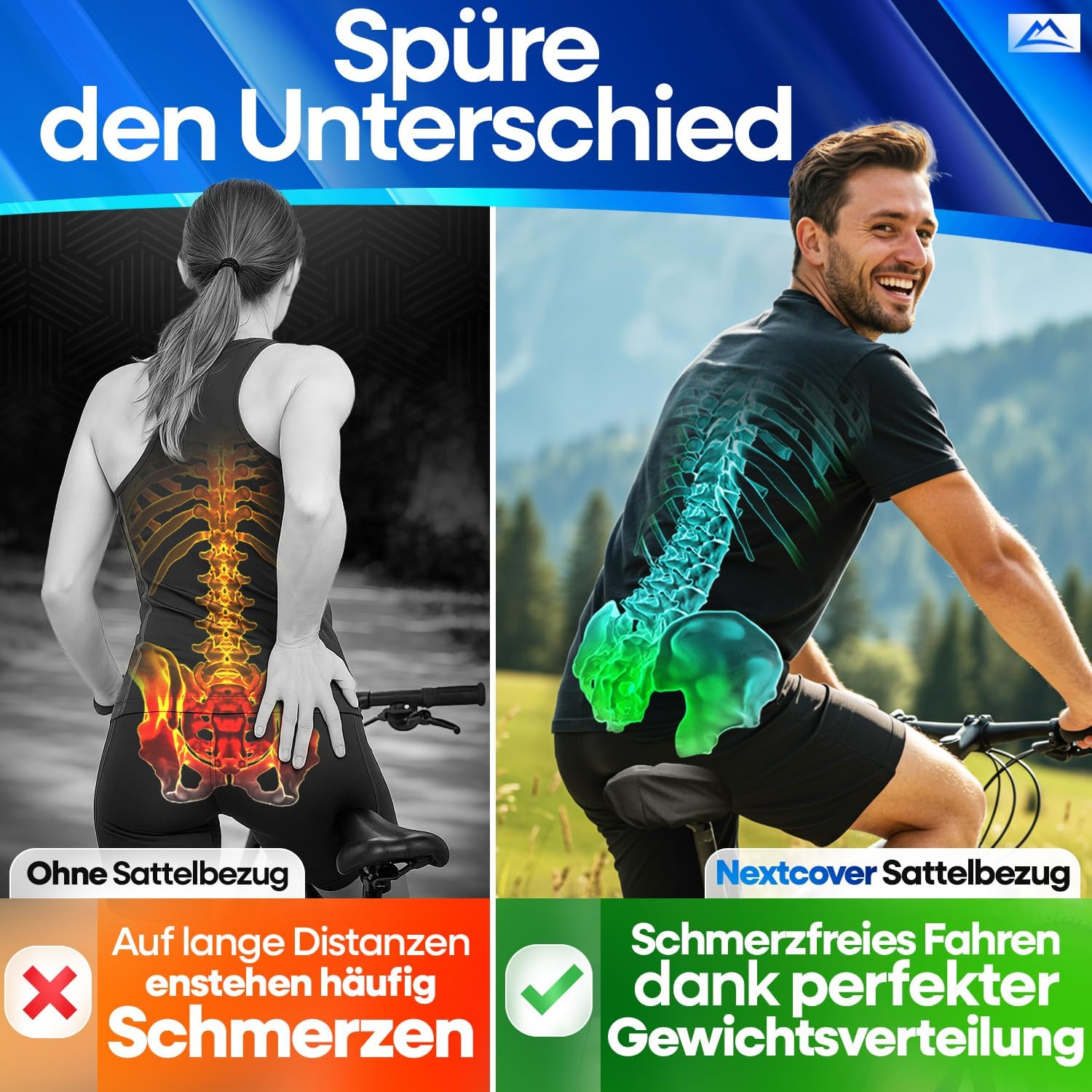 Nextcover Fahrradsattel Trekking Überzug CoverPro mit Memory-Foam 4.0 - Ergonomischer Gel Sattelbezug Fahrrad - Sattelüberzug gepolstert Fahrradsitz Polster