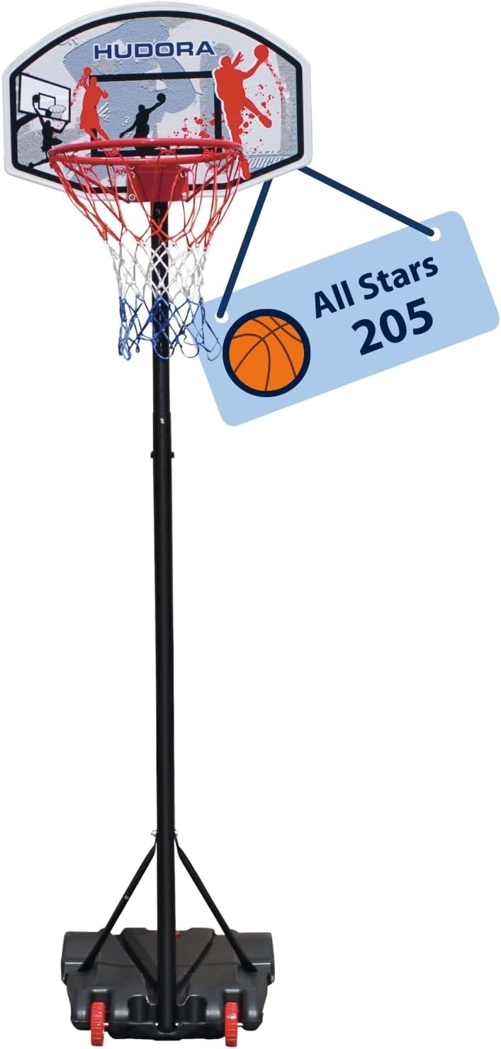 HUDORA 71655 Basketballständer All Stars 205 höhenverstellbarer Outdoor Basketballkorb mit Ständer und Rollen