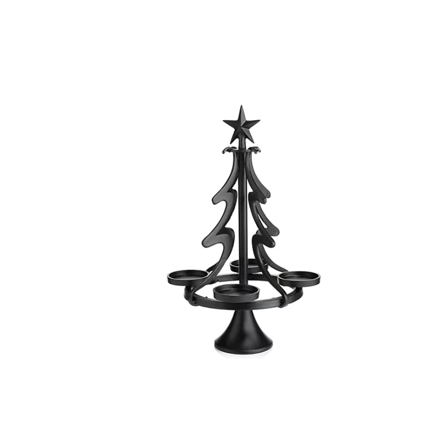Kerzenhalter, Metall, schwarz, Weihnachtsbaumform, Sternaufsatz