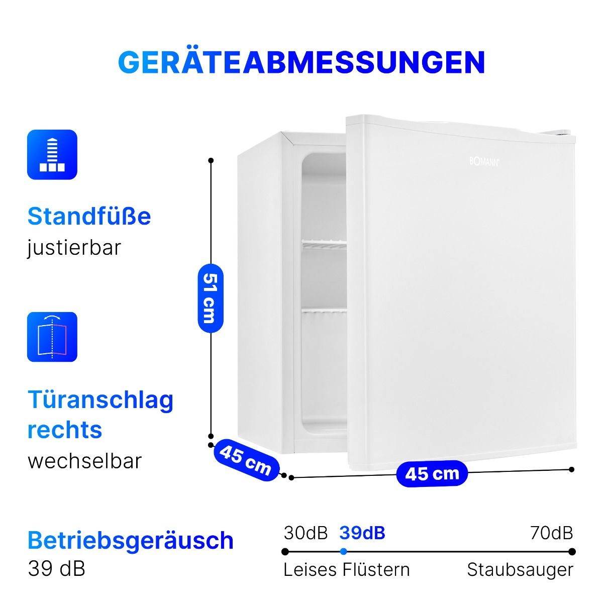 Bomann Kühlbox KB 7346 weiß 45L Mini-Kühlschrank Küchenkühlschrank
