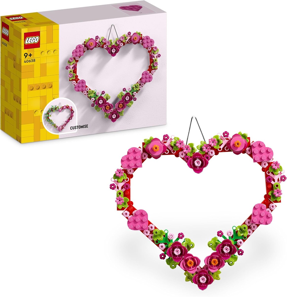 lego, kreativset, herz-rahmen, blumen-ornament, bausteine