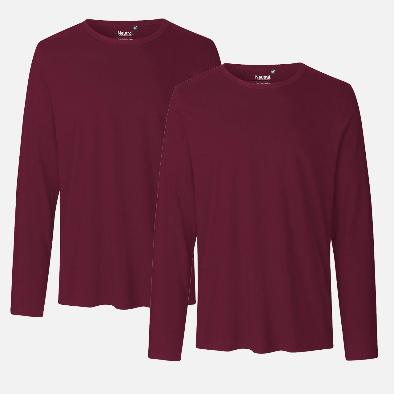 Langarmshirt, Rundhalsausschnitt, Bordeauxrot, Baumwolle, 2er-Pack
