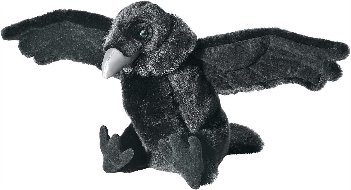Schwarzer Vogel-Plushie, Stofftier, Flügelstümpfe, Kernfarbe Schwarz, Feder-Look