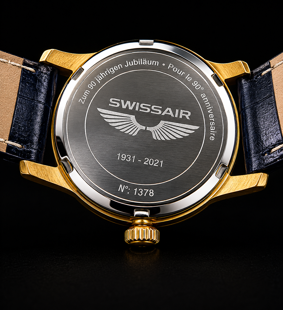 Swissair „Captain“ Sammleruhr – Bradford Exchange (tiefblau/gold, limitiert)