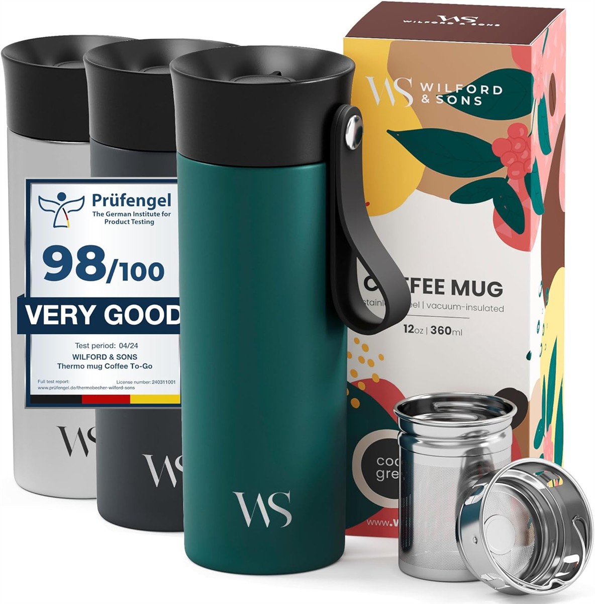 Vakuumflasche, Thermo Becher, Kaffeebecher, Edelstahl, Grün