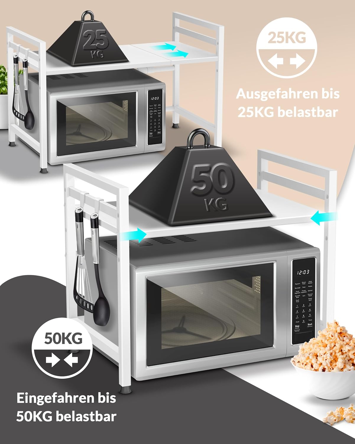 Heldenwunder Mikrowellenregal 2-stufig weiss Küchenregal #B202