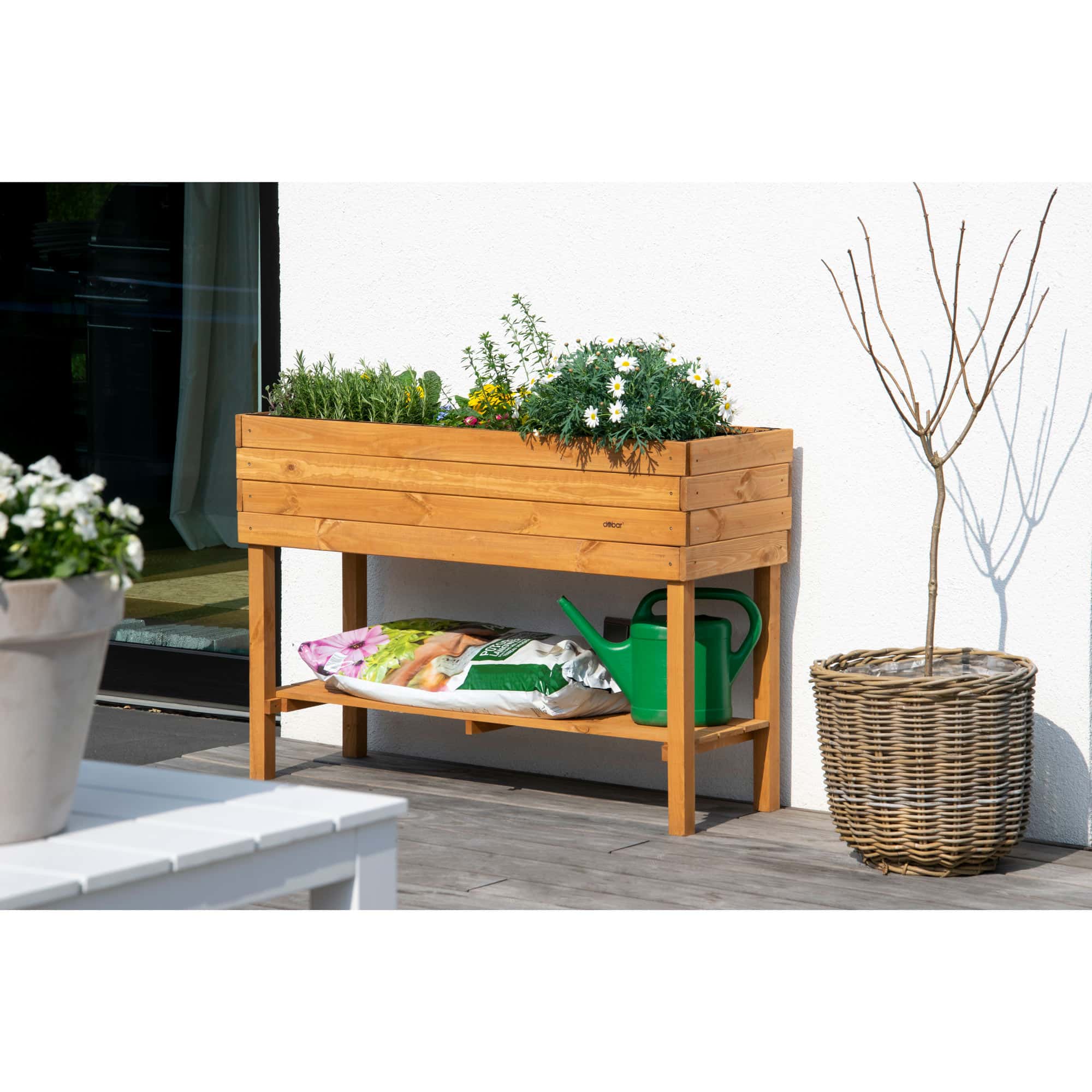 Holzpflanzkübel, Blumenbeet, Gartentisch, Pflanzer, Gartenmöbel