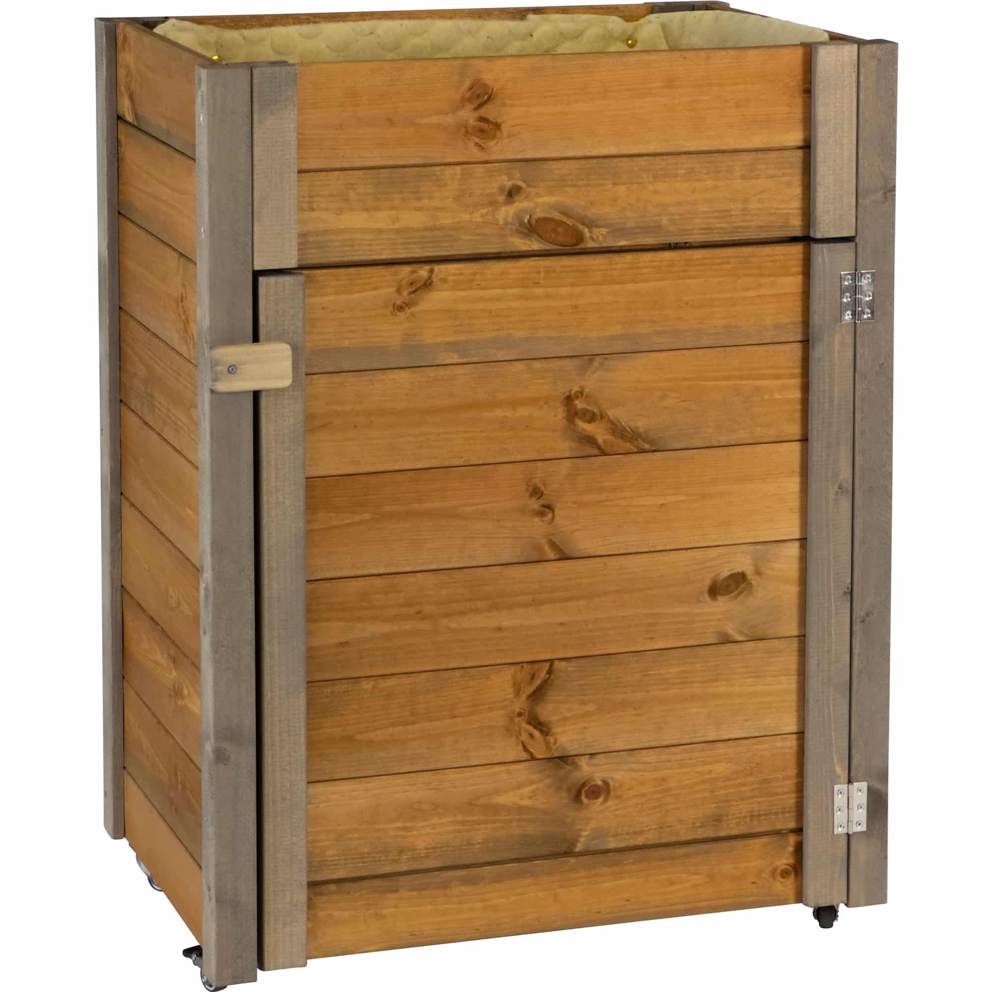 Holzkomposter, Kiefernholz, Naturbraun, Klappdeckel, Rollen