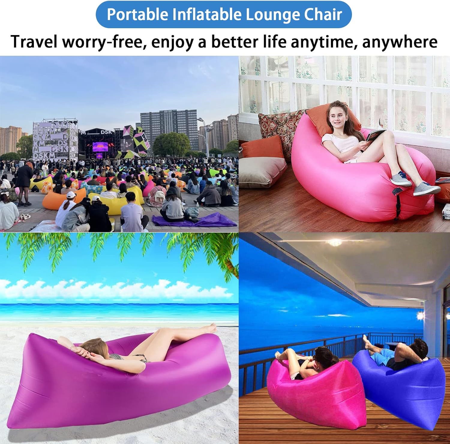 DERJLY Aufblasbares Luftsofa Luftsofa mit Tragetasche, Tragbares Wasserdichtes Aufblasbare, Air Lounger, für Garten Seeufer Strand Camping und Musikfestivals